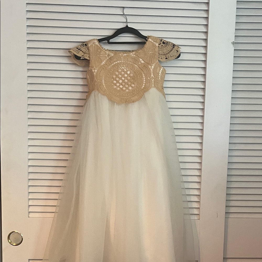 Elegant cream  and white Kids Dress
